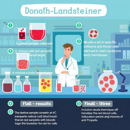 An educational illustration depicting the Donath-Landsteiner Test procedure