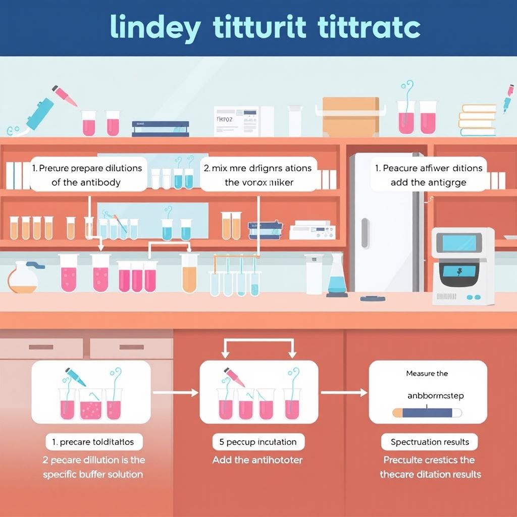 An educational illustration depicting the step-by-step procedure of antibody titration in a laboratory setting