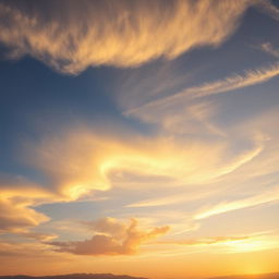A breathtaking view of divine clouds in the sky, illuminated by the golden rays of the sun at sunset