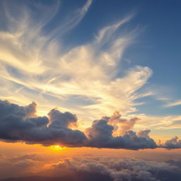 A breathtaking view of divine clouds in the sky, illuminated by the golden rays of the sun at sunset