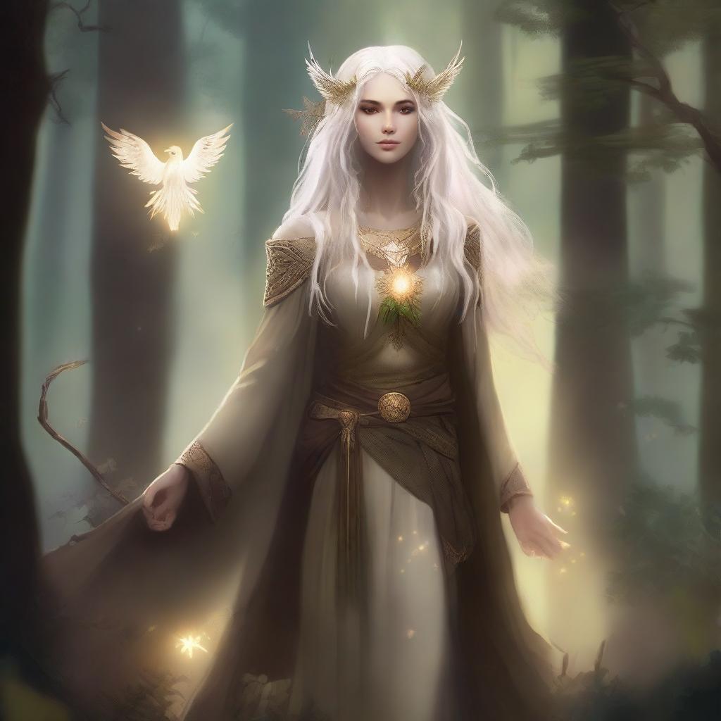 A digital art of a female Aasimar Druid in highest quality