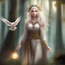 A digital art of a female Aasimar Druid in highest quality