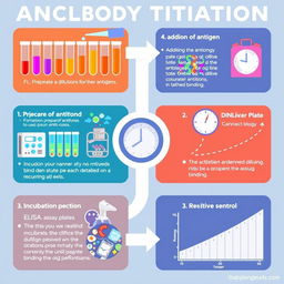 An infographic illustration of the antibody titration process, featuring a vibrant and clear depiction of each step