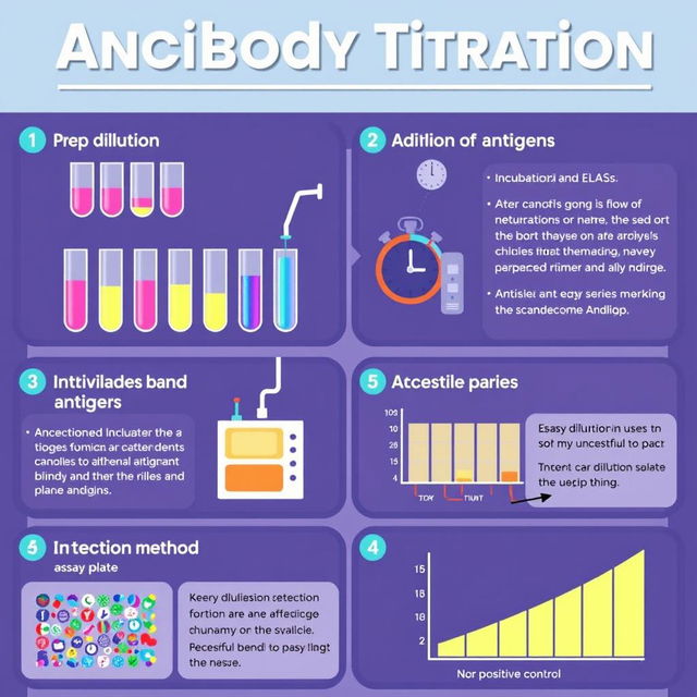 An infographic illustration of the antibody titration process, featuring a vibrant and clear depiction of each step