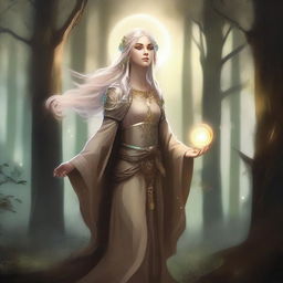 A digital art of a female Aasimar Druid in highest quality