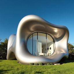 A small house inspired by the Heydar Aliyev Center in Baku designed by Zaha Hadid, featuring flowing, organic shapes and smooth curves