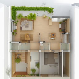 Architectural layout of a second floor with two rooms, one hall and an open terrace