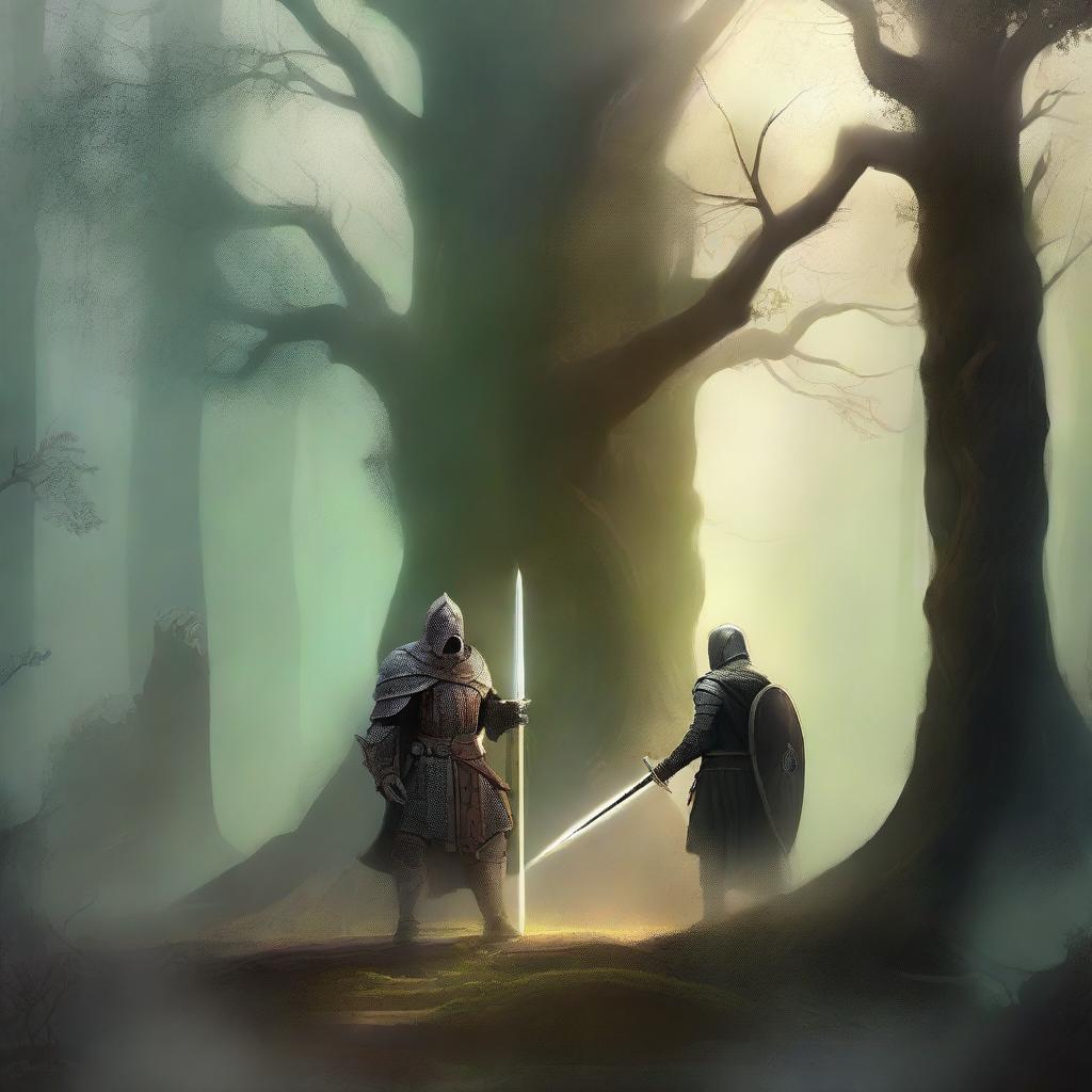 A high-quality digital art piece for a book cover titled 'The Mage and the Knight'