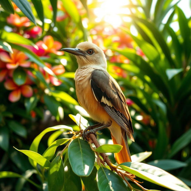 A beautiful perkutut bird perched gracefully on a branch of lush green foliage, showcasing its distinctive features with elegant plumage and a soft, melodious expression