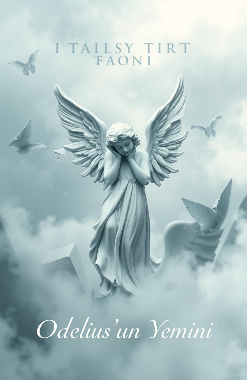 Book cover design for 'Odelius'un Yemini', featuring a shattered angel statue as the central focus