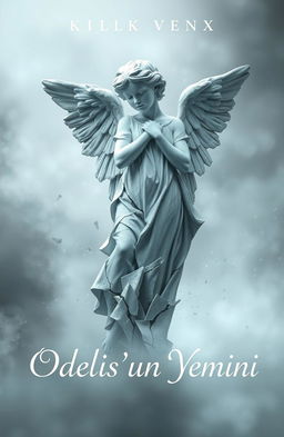 Book cover design for 'Odelius'un Yemini', featuring a shattered angel statue as the central focus