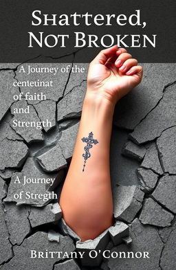 A woman's left forearm emerging from a shattered concrete foundation