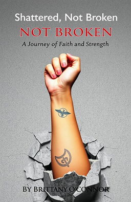 A woman's left forearm emerging from a shattered concrete foundation