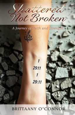 A close-up view of a woman's left forearm emerging from a shattered foundation
