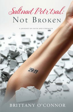 A close-up view of a woman's left forearm emerging from a shattered foundation