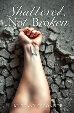 A close-up view of a woman's left forearm emerging from a shattered foundation
