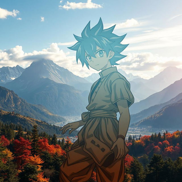 An artistic fusion of hand-drawn anime-style characters layered over stunning real-world scenic backgrounds