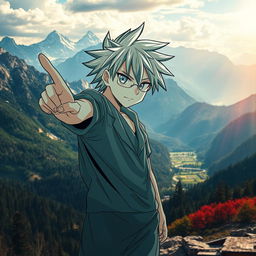 An artistic fusion of hand-drawn anime-style characters layered over stunning real-world scenic backgrounds