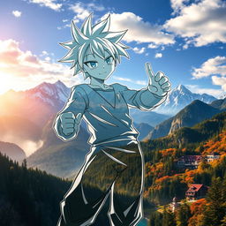 An artistic fusion of hand-drawn anime-style characters layered over stunning real-world scenic backgrounds