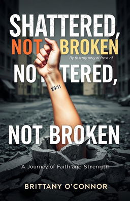 A striking image depicting a woman's left forearm emerging from a shattered concrete foundation