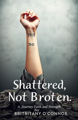 A captivating scene depicting a woman's left forearm emerging from a shattered foundation
