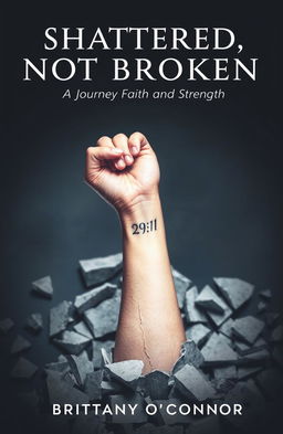 A dramatic scene featuring a woman's left forearm emerging from a shattered foundation, symbolizing resilience and renewal