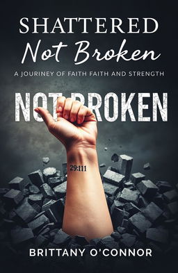 A dramatic scene featuring a woman's left forearm emerging from a shattered foundation, symbolizing resilience and renewal