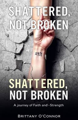 A woman’s left forearm emerging from a shattered concrete foundation, showcasing a tattoo saying '29:11' on the inside of the wrist, closest to the hand