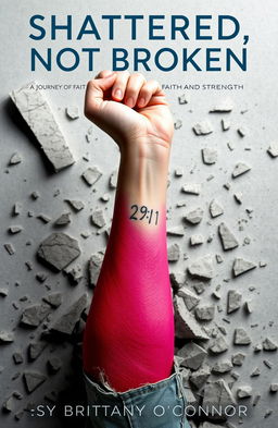 A striking image of a woman's left forearm emerging from a broken and shattered foundation