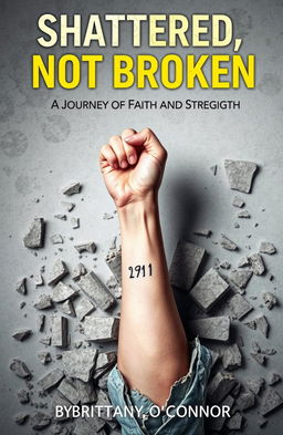 A striking image of a woman's left forearm emerging from a broken and shattered foundation