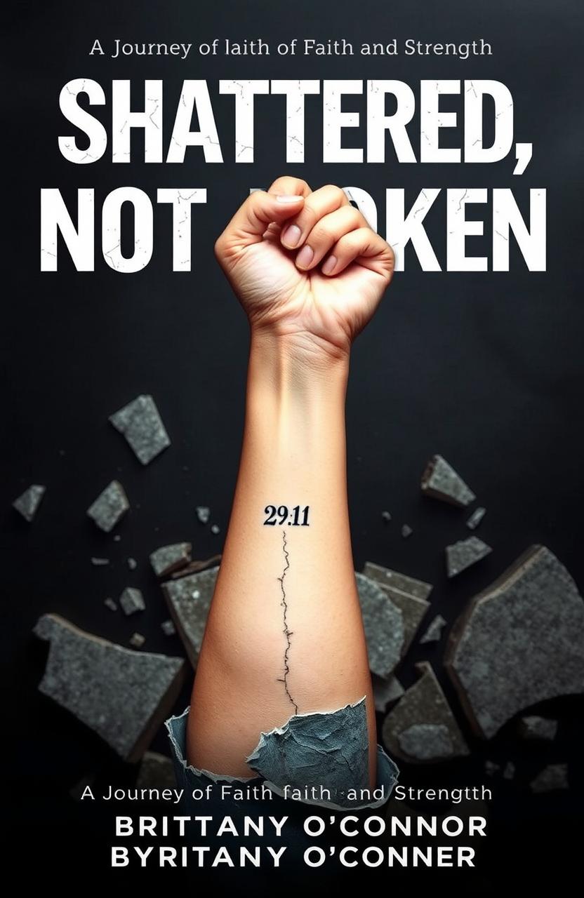 A striking image of a woman's left forearm emerging from a broken and shattered foundation