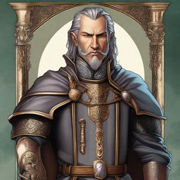 A high-quality digital art image of Sir Aldric, portrayed as a noble and authoritative figure, standing resolute