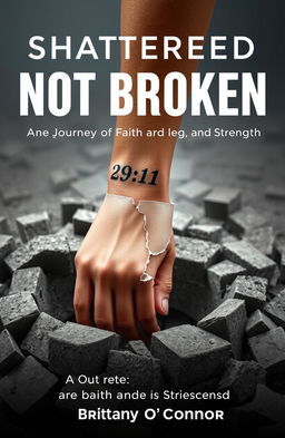 A powerful image depicting a woman's left forearm emerging from a shattered concrete foundation
