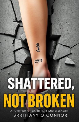 A powerful image depicting a woman's left forearm emerging from a shattered concrete foundation