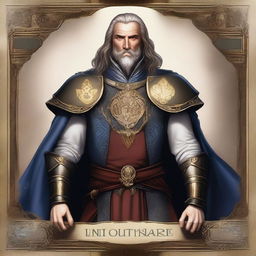 A high-quality digital art image of Sir Aldric, portrayed as a noble and authoritative figure, standing resolute