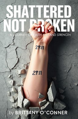 A surreal and metaphorical image of a woman's left forearm emerging from a shattered foundation, symbolizing resilience