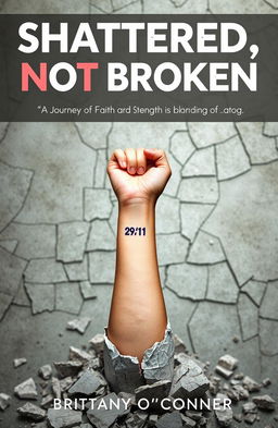 A surreal and metaphorical image of a woman's left forearm emerging from a shattered foundation, symbolizing resilience