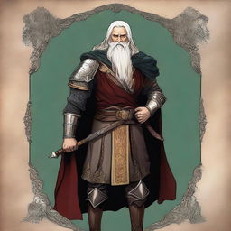 A high-quality digital art image of Sir Aldric, portrayed as a noble and authoritative figure, standing resolute