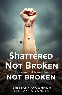 A powerful visual representation of resilience featuring a woman's left forearm emerging triumphantly from a shattered foundation