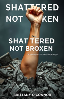 A powerful visual representation of resilience featuring a woman's left forearm emerging triumphantly from a shattered foundation