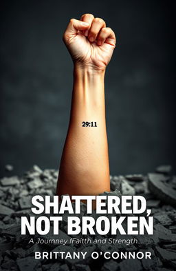 A powerful visual representation of resilience featuring a woman's left forearm emerging triumphantly from a shattered foundation