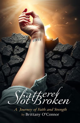 A powerful image of a woman's left forearm emerging from a shattered foundation, with cracks and peeling skin revealing a new, healthier arm underneath