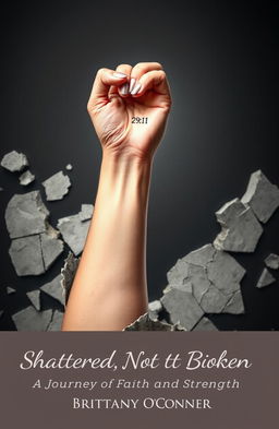 A striking image of a woman's left forearm emerging from a shattered and crumbling foundation