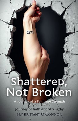 A striking image of a woman's left forearm emerging from a shattered and crumbling foundation