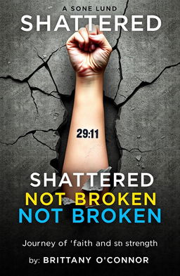 A woman's left forearm emerging from a shattered concrete foundation, showcasing a tattoo that reads '29:11' on the inner wrist near the hand