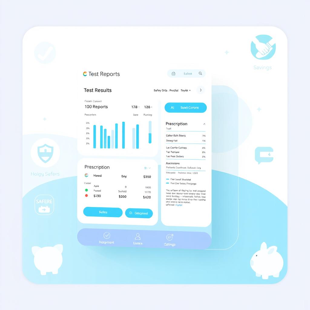 A modern and user-friendly online platform displaying a test report and prescription, designed for safety and savings