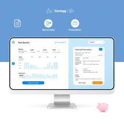 A modern and user-friendly online platform displaying a test report and prescription, designed for safety and savings