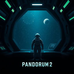 A teaser poster for 'Pandorum 2', featuring a dark, futuristic spaceship interior with eerie lighting