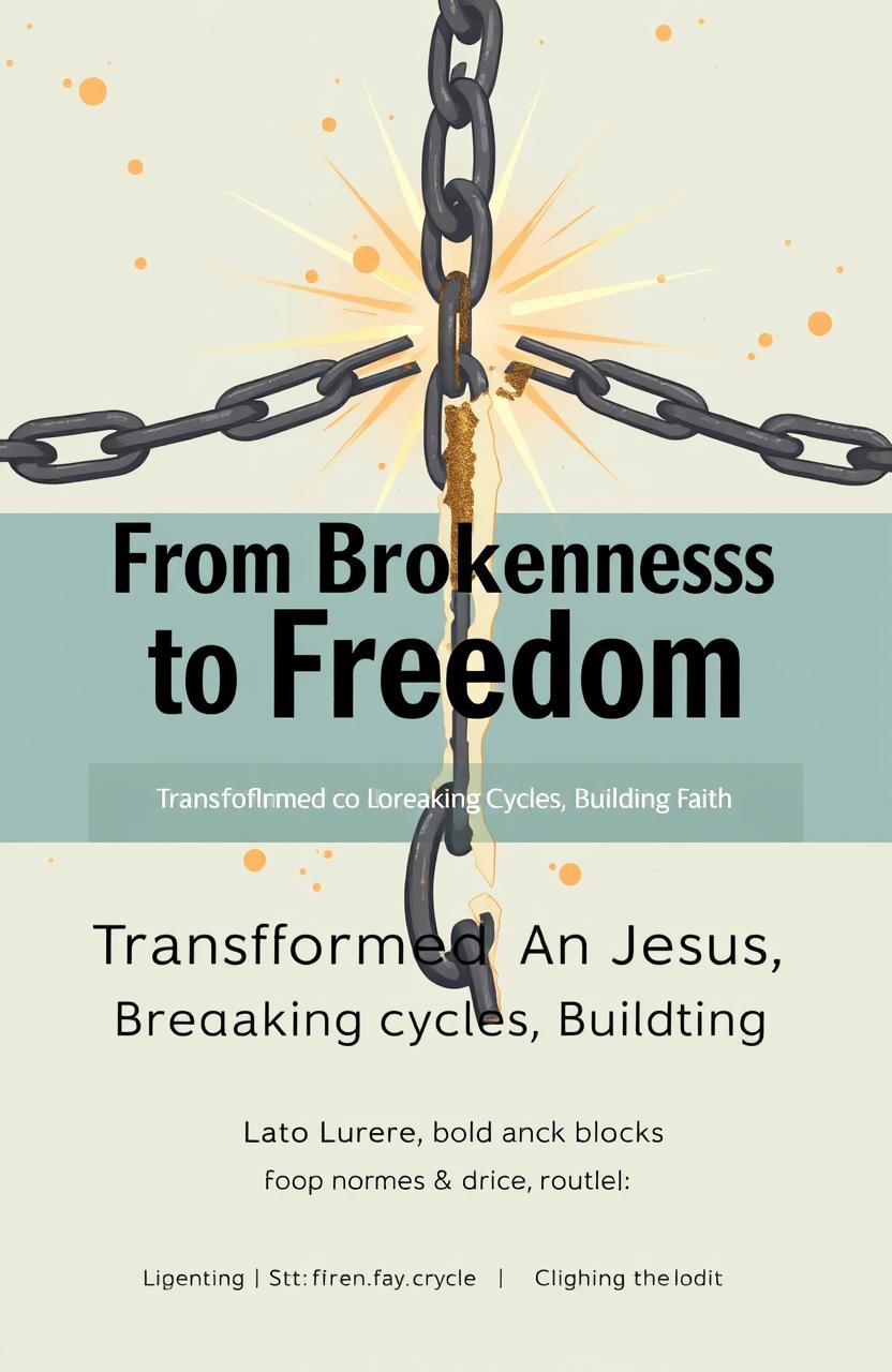 A stylized illustration featuring a broken chain with a radiant cross shining through the gap where the chain is broken