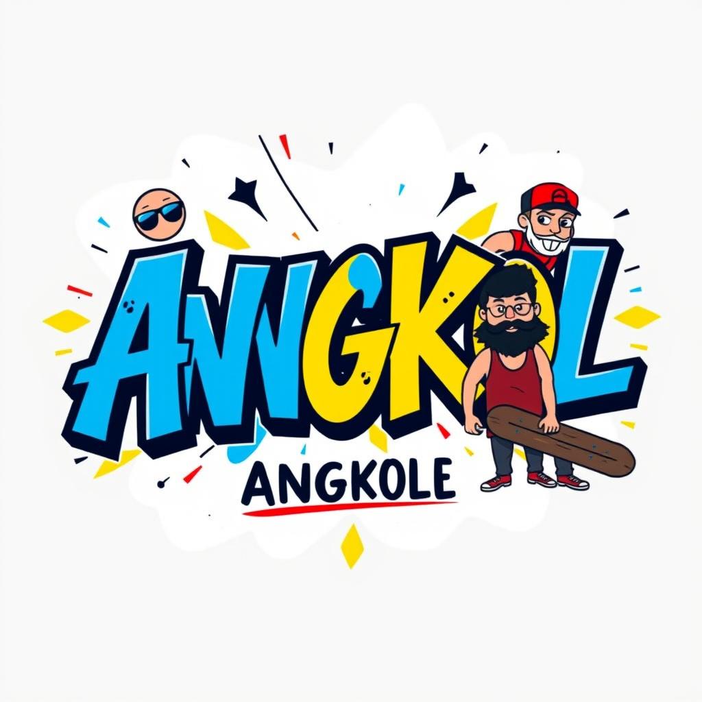 A vibrant and trendy t-shirt print design showcasing the word 'Angkol' in bold, eye-catching typography